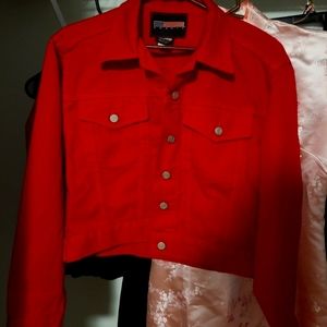 Vintage MOXNIX Red Jean Jacket 100% Cotton USA Made